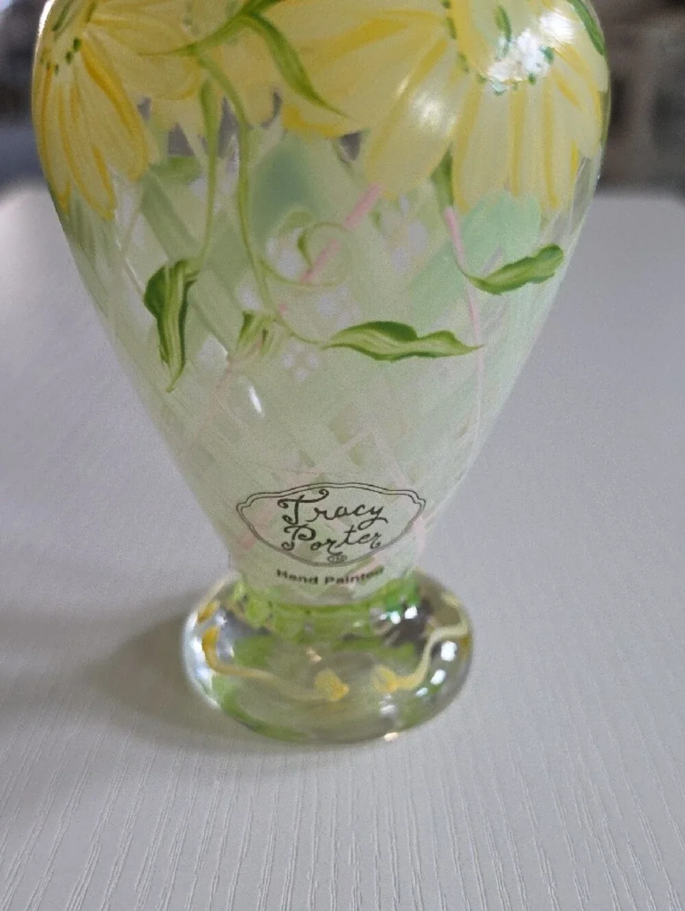 Tracy Porter Yellow Floral Hand-Painted Glass Vase